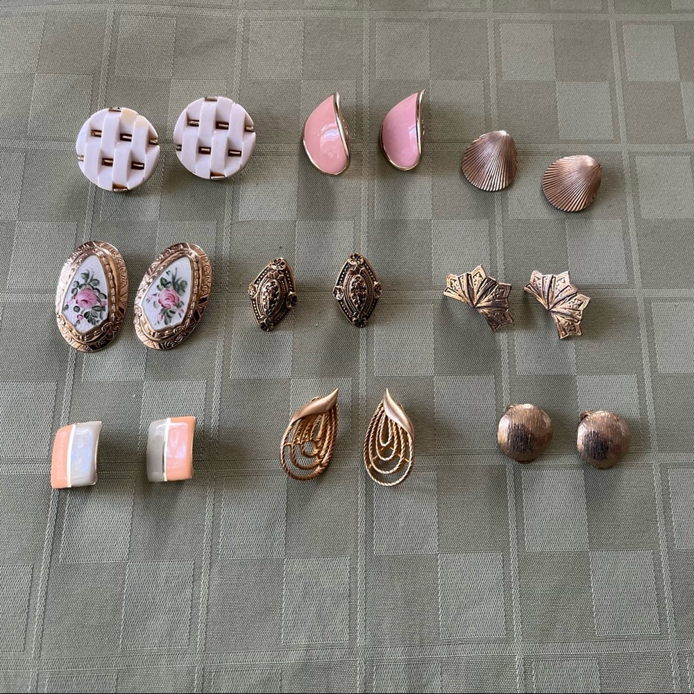 Vintage Gold Tone Clip On Earring Bundle 9 pair